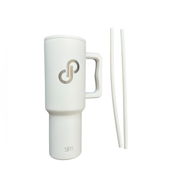 Simple Modern Pale Pink/White Travel Mug with Handle and Straws - Picture 1 of 10